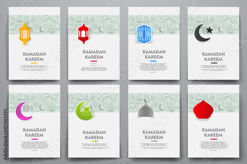 Corporate identity vector templates set with doodles ramadan theme