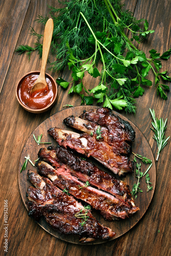 Grilled sliced barbecue pork ribs
