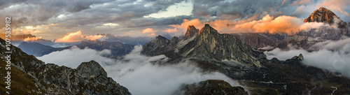 Panorama sunset mountains in Dolomite