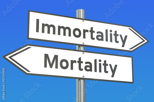 immortality or mortality concept on the road signpost, 3D render