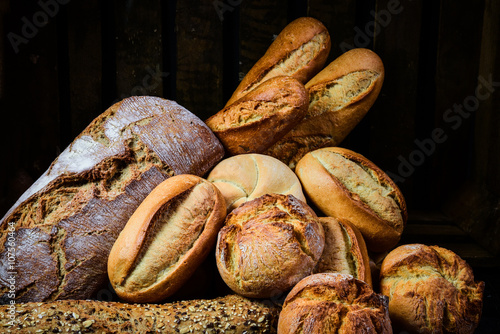 Different types of bread and rolls