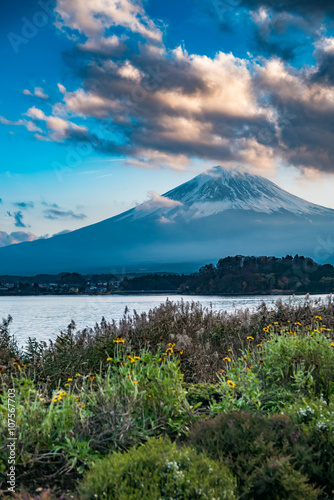 Japan landscape with Mount Fuji and Lake Kawaguchi