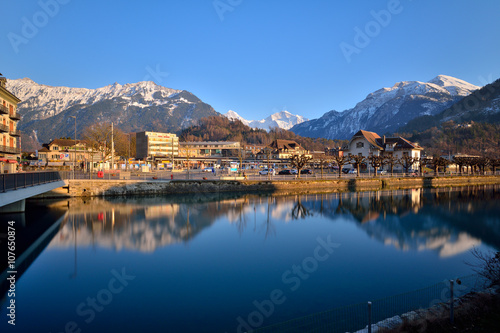 Interlaken West downtown and Aare river