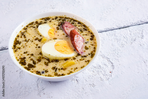 Sour soup with eggs.