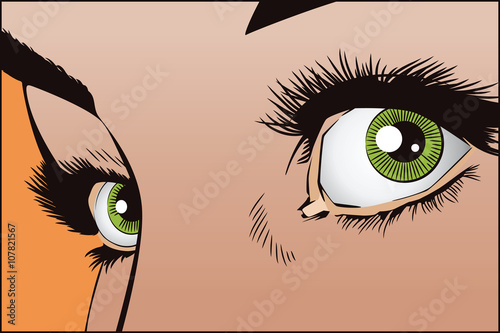 Stock illustration. People in retro style pop art and vintage advertising. Girl's eyes