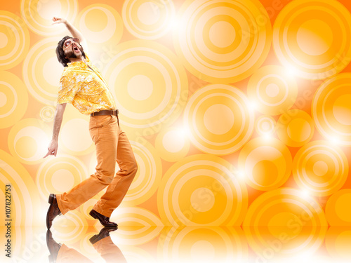 1970s vintage man dance with orange background