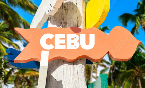 Cebu signpost with palm trees