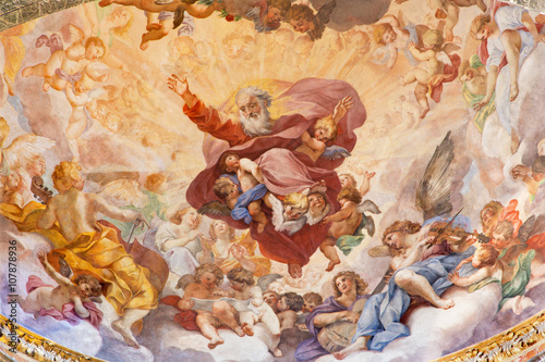 Rome - The fresco The Eternal in Glory by Luigi Garzi (1685) in apse of Cybo chapel in church Basilica di Santa Maria del Popolo.