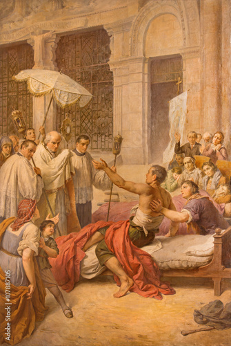 Rome - The Healing of a Sick person fresco by Aurelio Mariani (1931) in chapel of Our Lady of Lourdens in church Chiesa di Santa Maria in Aquiro.