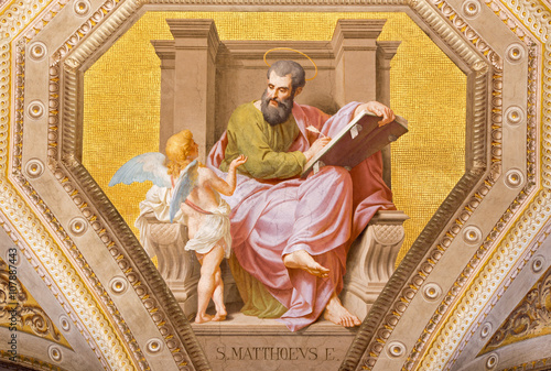 Rome - The fresco of St. Matthew the Evangelist in church Chiesa di Santa Maria in Aquiro by Cesare Mariani from (1826 - 1901 in neo-mannerist style.