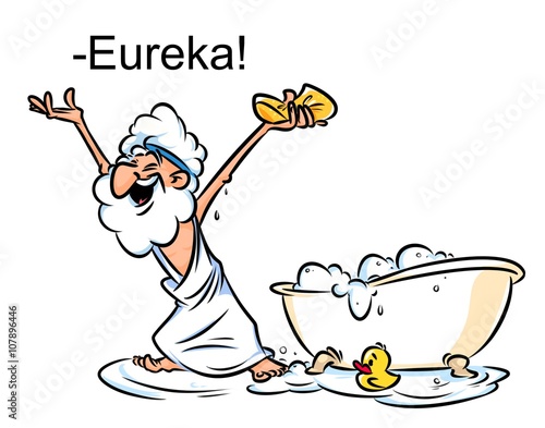 Archimedes Eureka swimming bath cartoon illustration funny Greek 