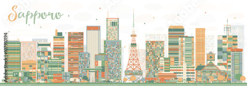 Abstract Sapporo Skyline with Color Buildings.