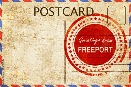 freeport stamp on a vintage, old postcard