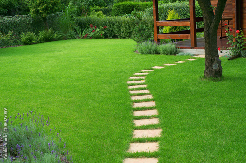 Beautiful lawn and path