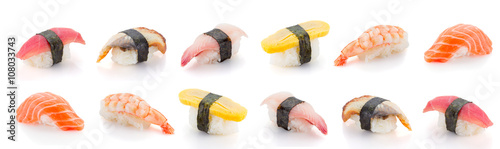 Set of sushi nigiri isolated on white background