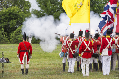 kingston, ontario - july 1: soldiers marching to battle during a