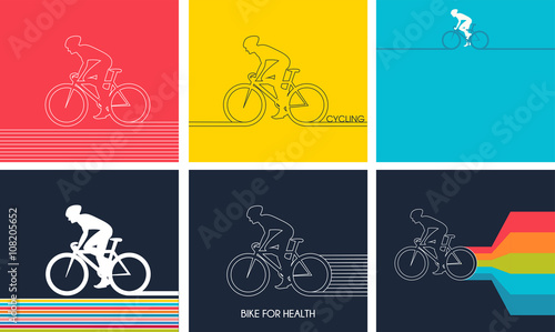 Cyclists on bikes. set isolated d vector illustration. 