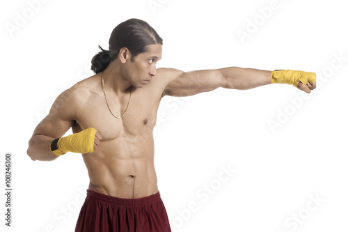 aggressive boxer on punching stance