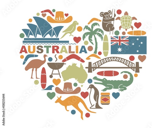 Symbols Of Australia in the shape of a heart