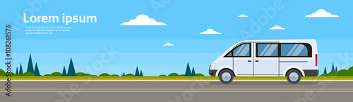 Mini Bus Passenger Car On Road Minibus Banner