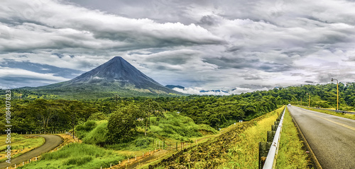 Panoramic view of Arenal Volcano during a cloudy day