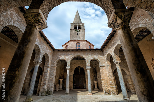 Atrium of Euphrasian basilica, Porec, Istria, Croatia Wide angle view of Atrium of Euphrasian basilica