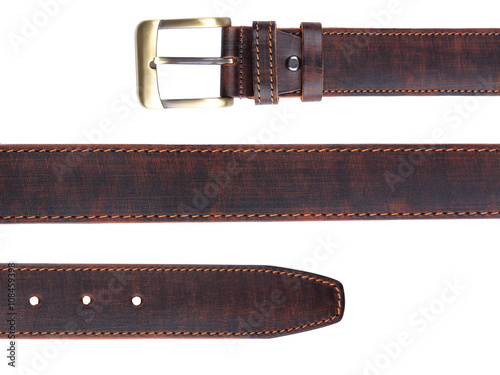 Brown leather belt isolated on white