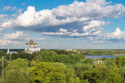 Russian summer landscape with white chuch