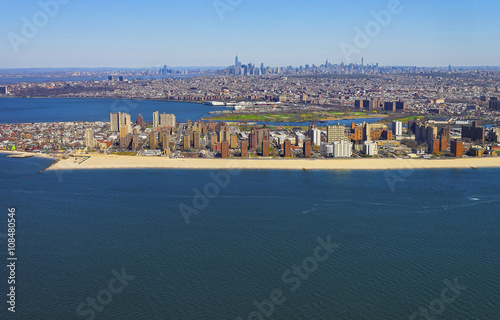 Helicopter view on Coney Island Beach and Boardwalk