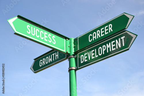 Success, growth, career, development signpost