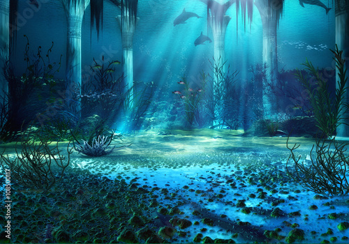 3D Rendered Underwater Fantasy Landscape