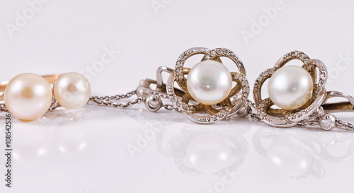 silver ring and earrings with pearls