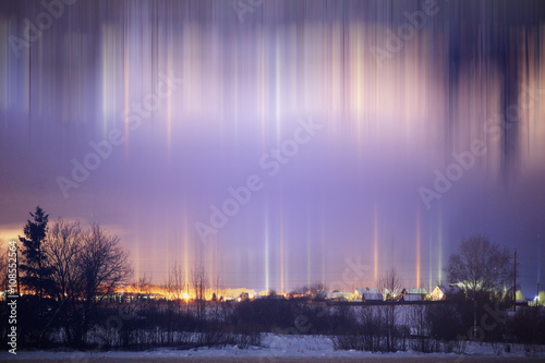Night winter landscape light poles