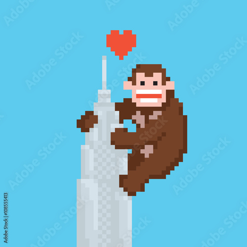 Pixel art style gorilla on a skyscraper vector