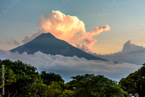 Sunset over Agua volcano near Antigua, Guatemala, Central America