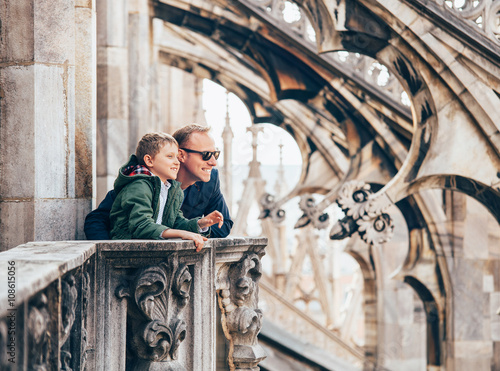 Father with son on the roof of Duomo di Milano