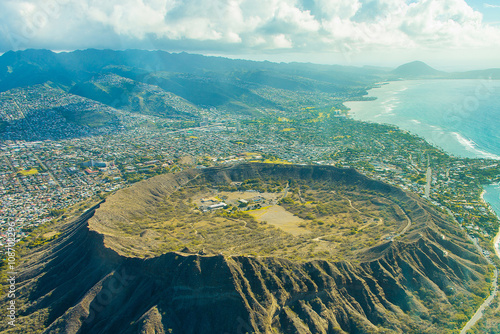 Beautiful aerial view on the diamond head crater on the island of Oahu, Hawaii.