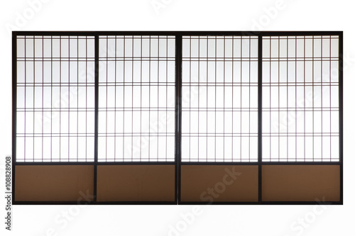 Japanese wood slid door isolated on white background