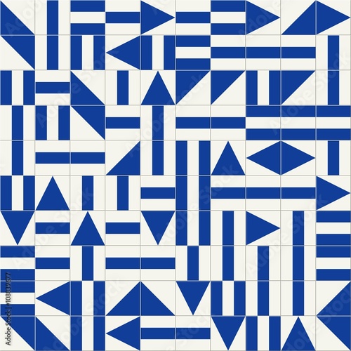 Seamless pattern tiles with geometric shapes in shades of blue. Backgrounds in style supremus, avant-garde.