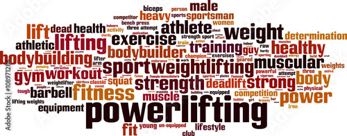 Powerlifting word cloud concept. Vector illustration