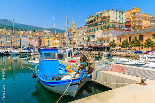 Fishing boat in Bastia port on sunny summer day, Corsica island, France