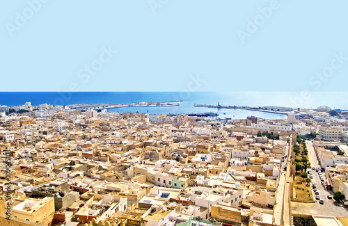 Aerial view from mediaval fortress that nowadays serves as the archaeological museum of Sousse, Tunisia, Africa