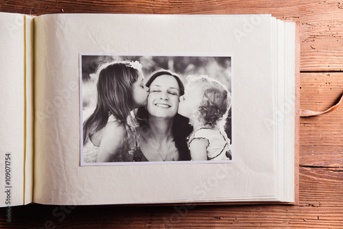 Mothers day composition. Photo album, black-and-white picture. W