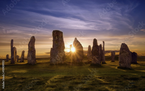 Callanish kamienie przy zmierzchem, Szkocja