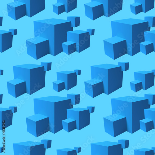 Abstract seamless pattern with overlapping blue cubes