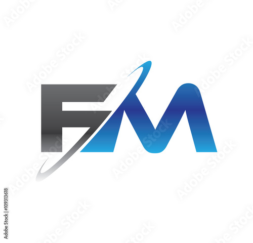 fm initial logo with double swoosh blue and grey