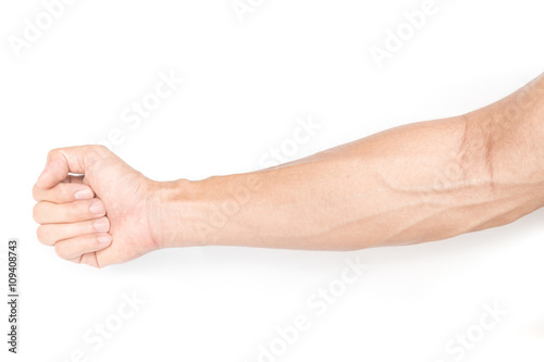 Man arm with blood veins on white background