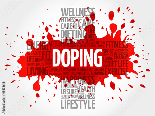 Doping word cloud, health cross concept background