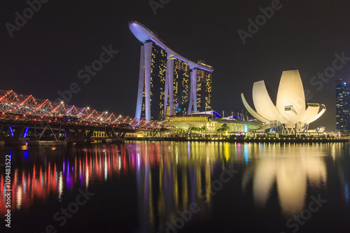 Marina Bay Sands and Helix bridge lighting show, a famous landmark of Singapore