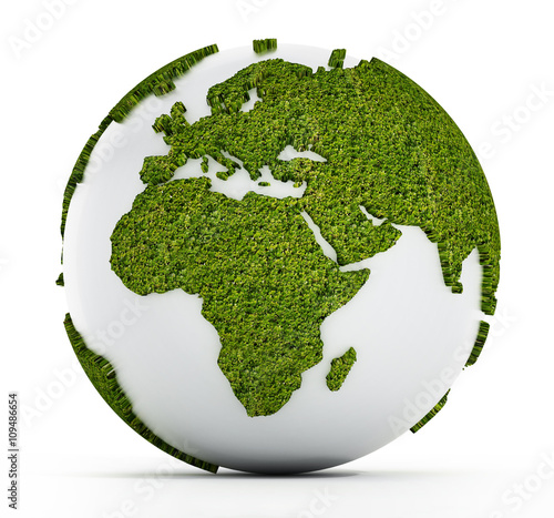 White globe with continents covered with grass